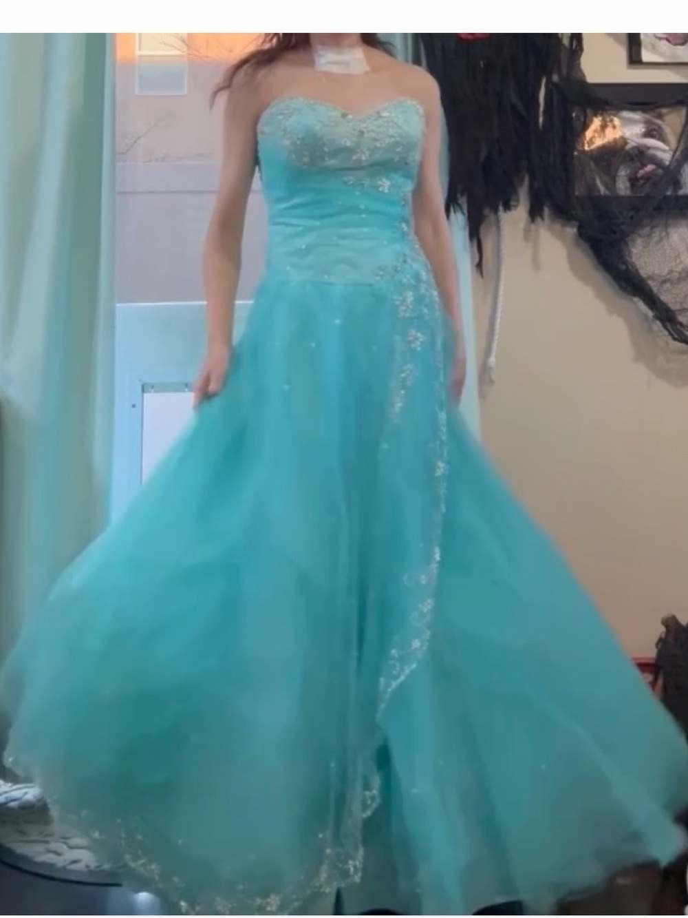May Queen Turquoise Strapless Ball Gown size 4